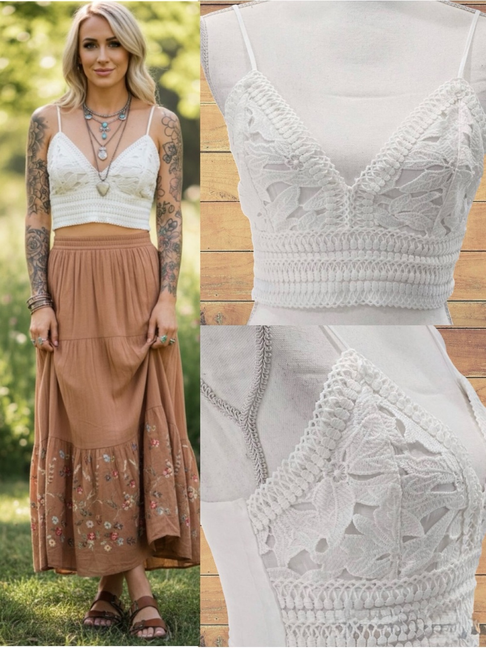Fashion Nova Lace Crochet Bralette White Adjustable Strappy Smocked Back M NWT